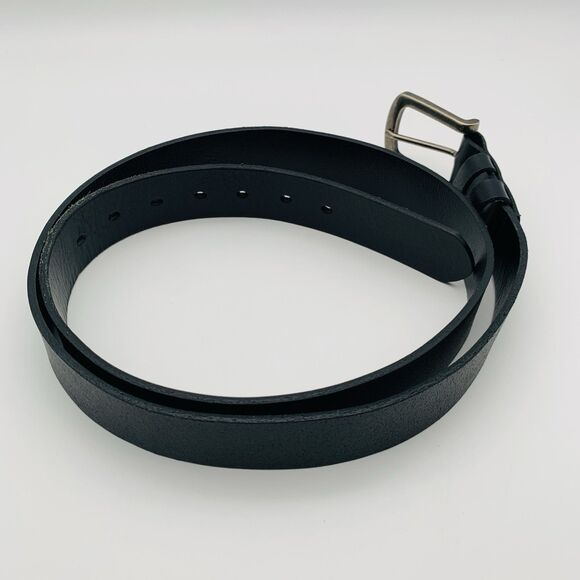 Mens Leather Belt Black Size 46-48 Full Grain Leather Nickel Hardware - Picture 2 of 10
